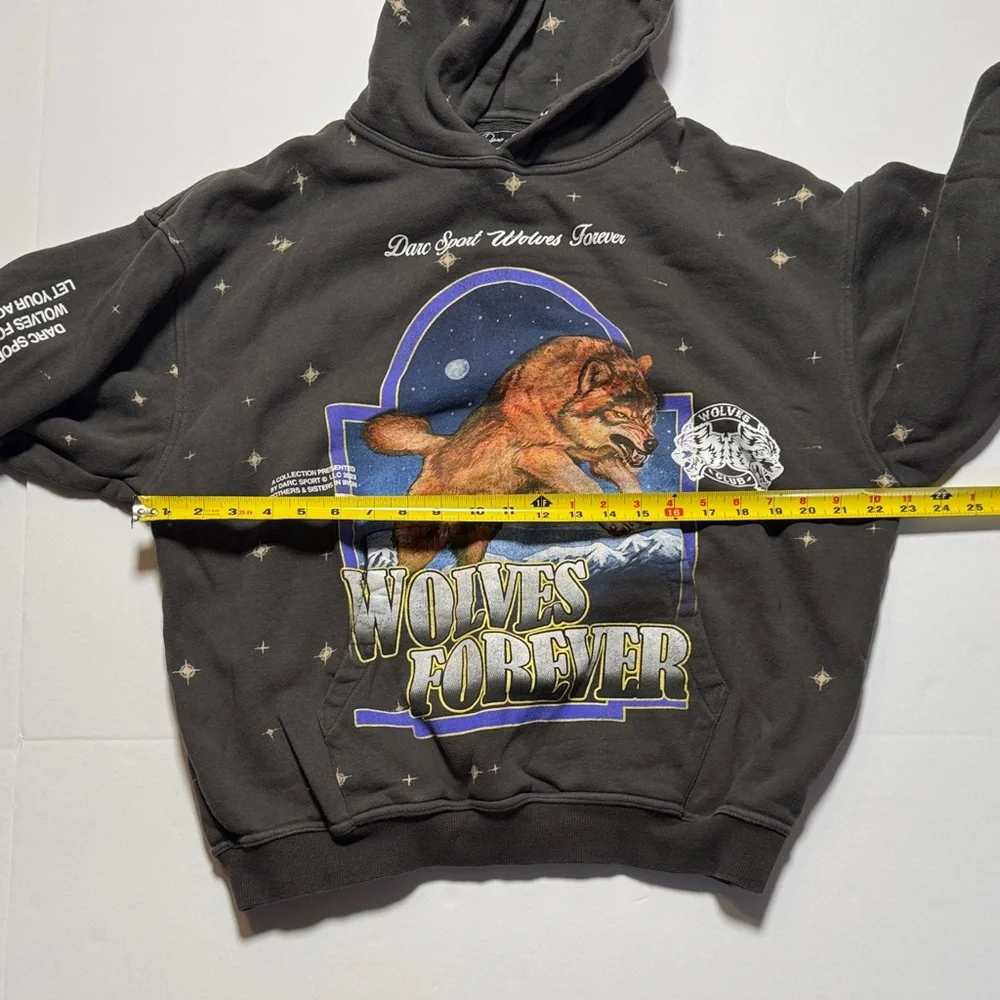DARC SPORT Wolves Club Faded Black 'Wolves Forever' Graphic Hoodie Sweatshirt M - Picture 10 of 15